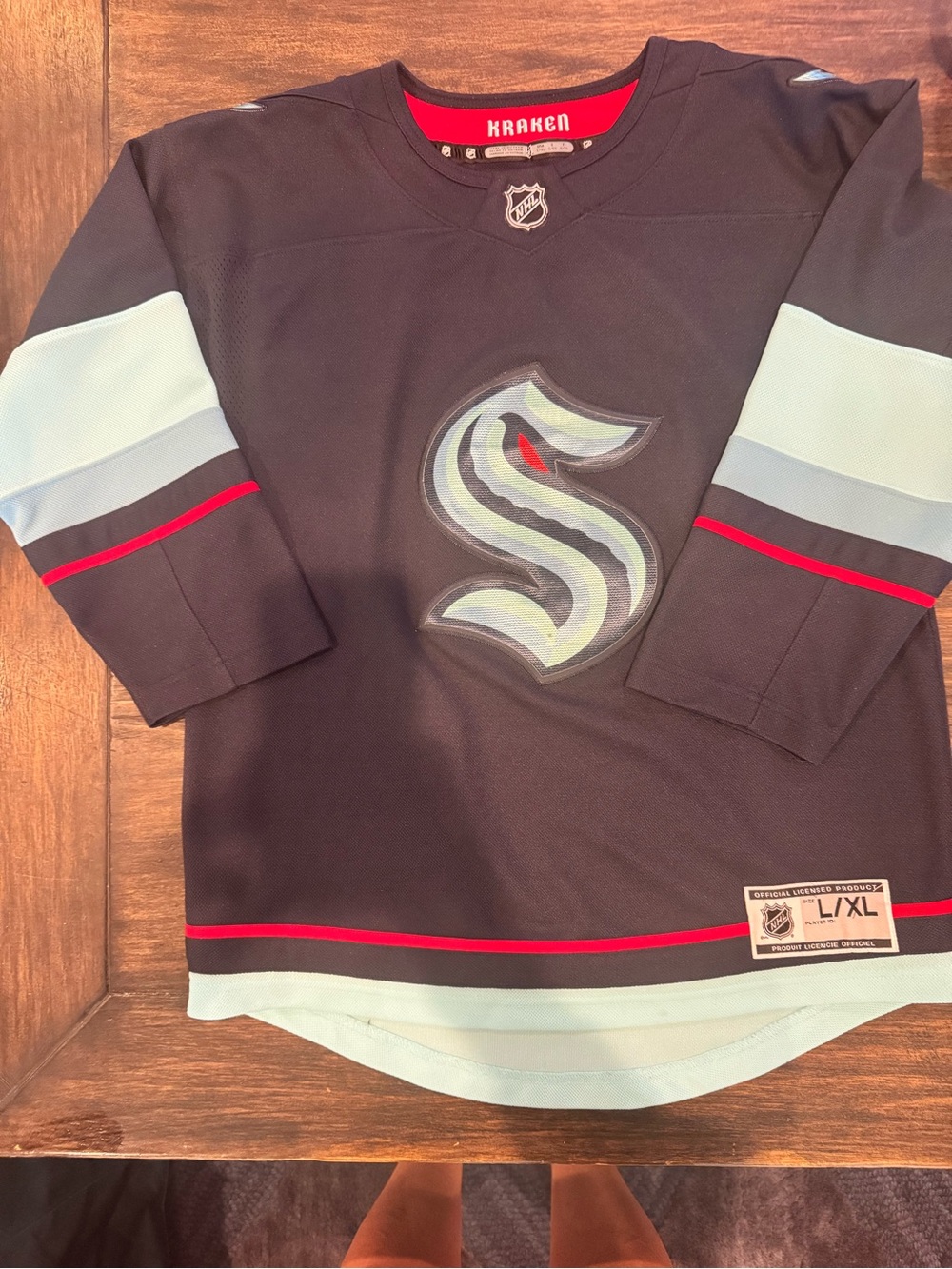 NHL Seattle Kraken Kids Black Jersey with Ice Blue & Red Trim
